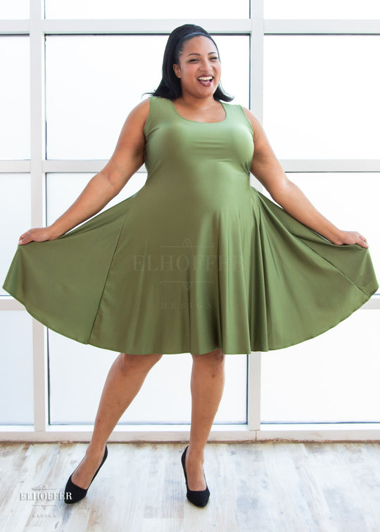 Essential Knee Length Dress - Olive Green