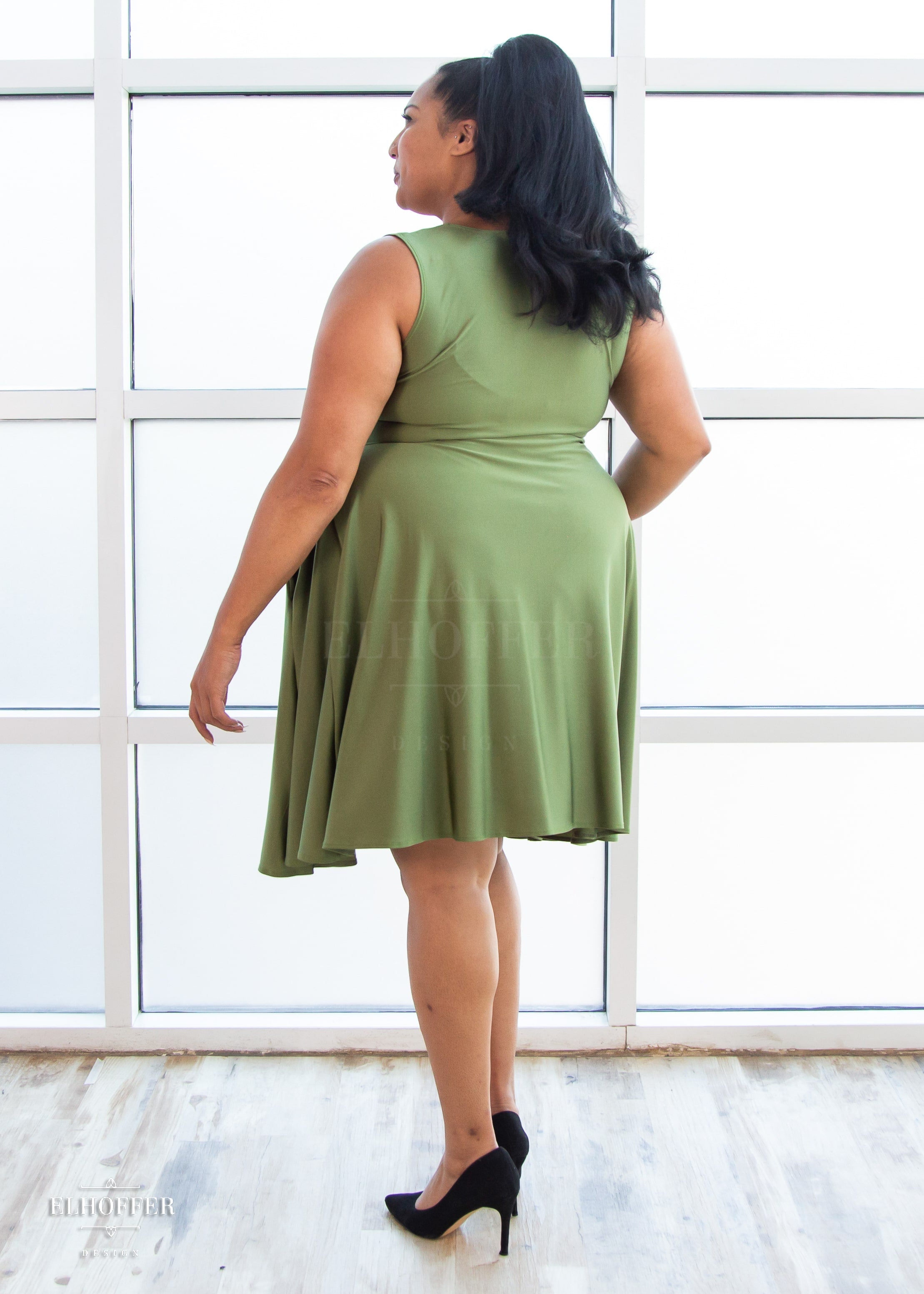 Essential Knee Length Dress - Olive Green