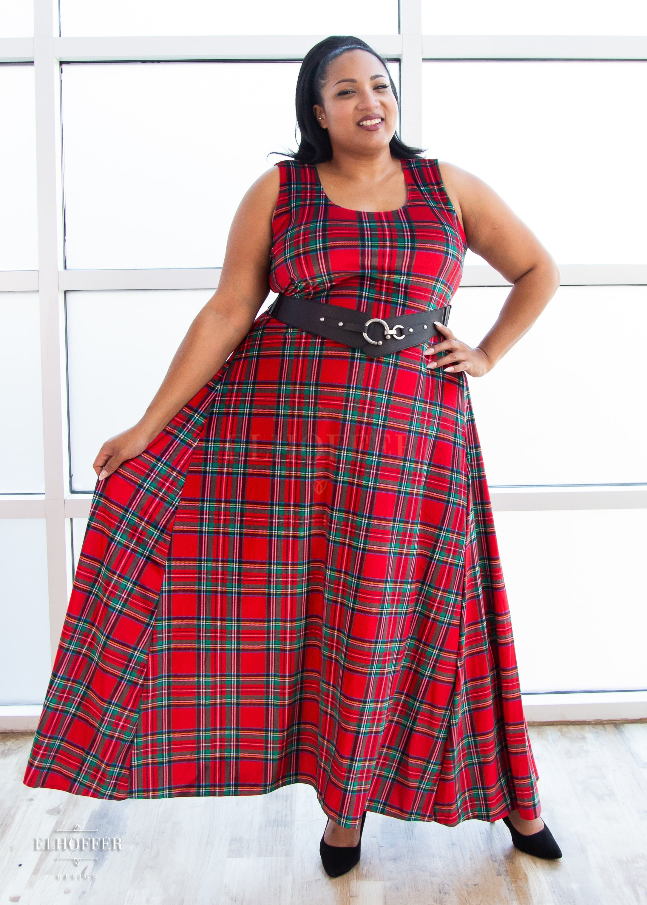 plus size red and black plaid dress PLUS SIZE PLAID SIDE RUCHED HOODED MAXI DRESS LURE