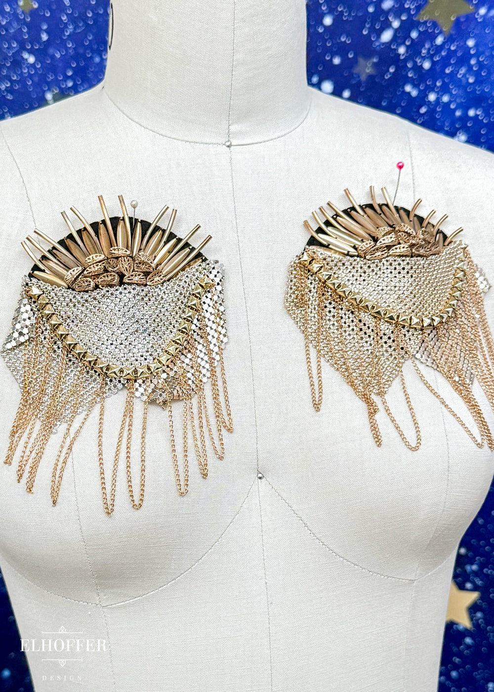 Gold and Black Chain Epaulette - Set of 2