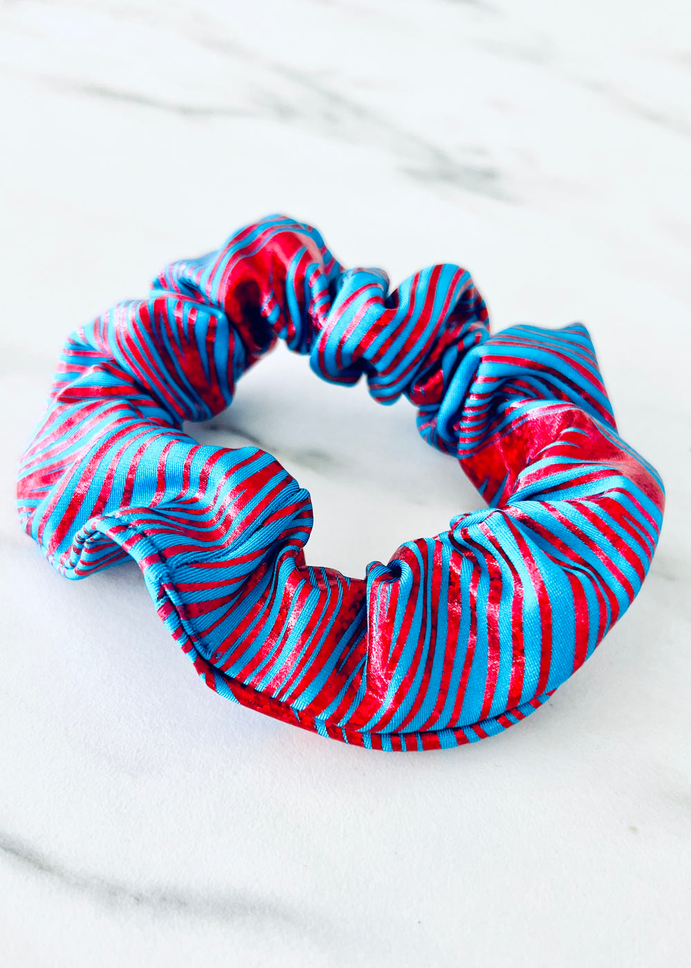 Aqua and Red Shimmer Scrunchie Accessory