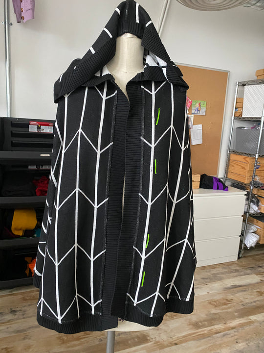 Archive Sale | Chevron Short Cape w/ Hood - Black/White - One Size