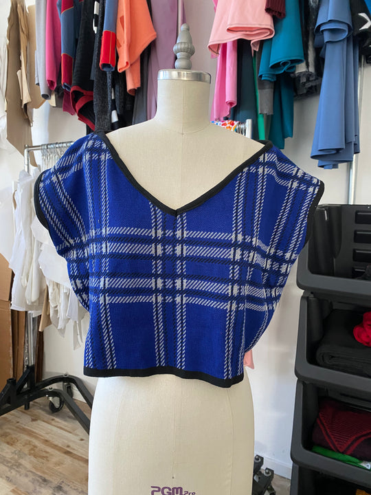 Sample Sale | Essential Tartan Boatneck Crop - Cobalt - S
