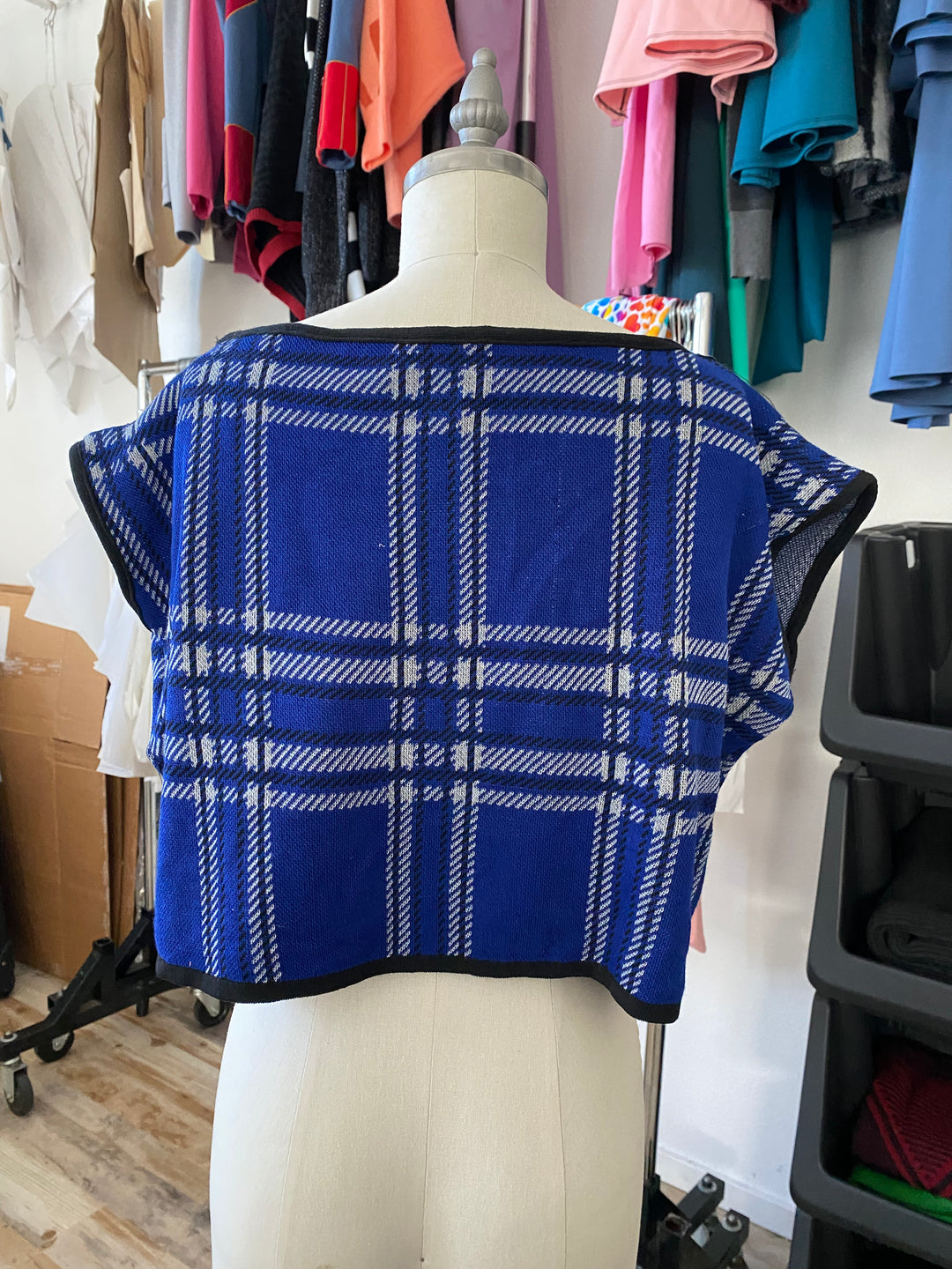 Sample Sale | Essential Tartan Boatneck Crop - Cobalt - S