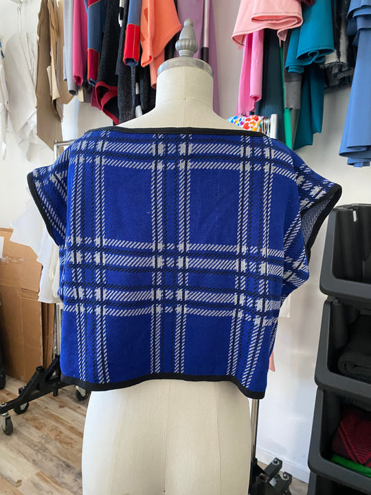 Sample Sale | Essential Tartan Boatneck Crop - Cobalt - S
