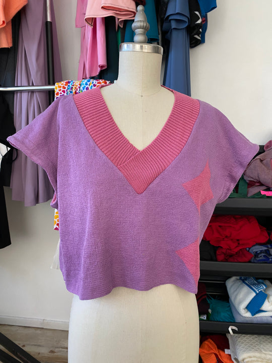Sample Sale | Mysterious Sparkle Loose Crop - S - Pink/ Purple