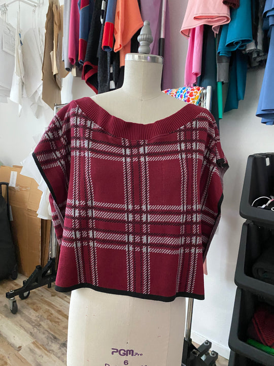 Sample Sale | Plaid Boatneck Crop Top - Burgundy - S-XL