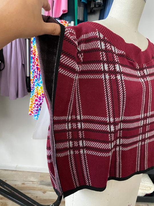 Sample Sale | Plaid Boatneck Crop Top - Burgundy - S-XL