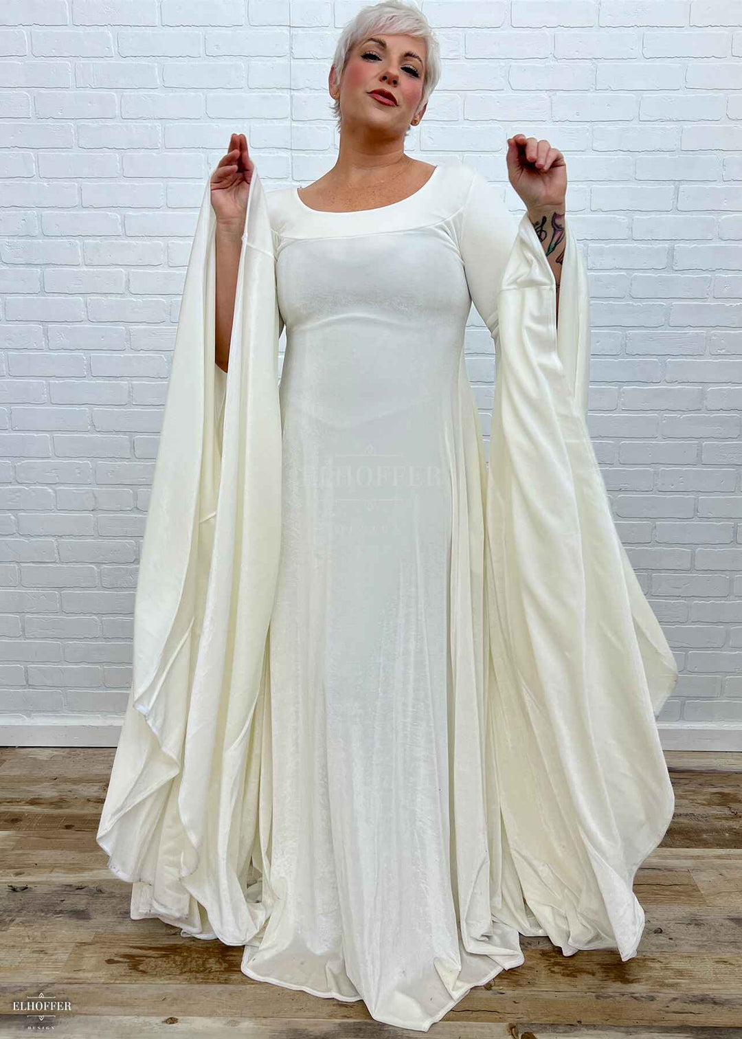 Elven Princess Velvet Gown - Ivory Velvet with Lining