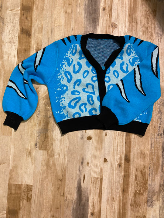 Sample Sale | Turquoise Tiger Oversize Crop Cardi - M (L-2XL)
