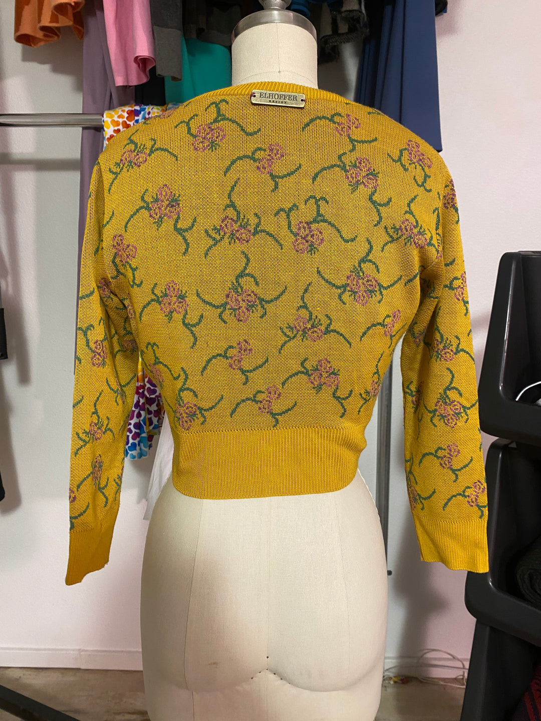 Archive Sale | Galactic Picnic Cardigan w/ Hand Sewn Flowers - Goldenrod/ Pink - S