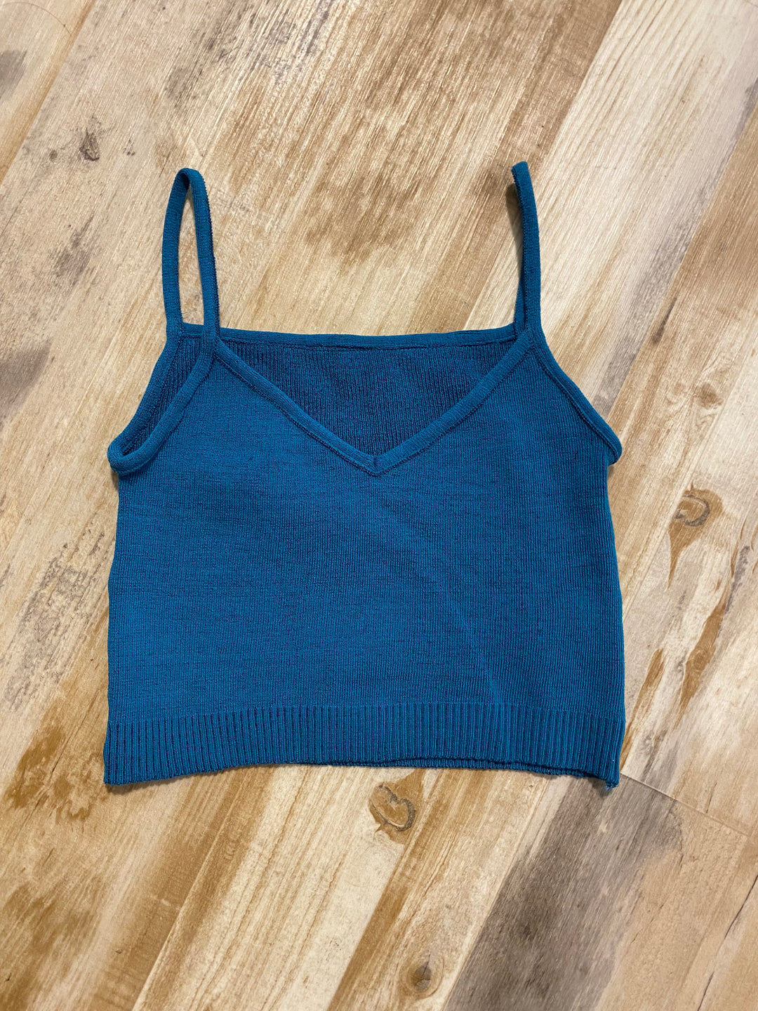 Sample Sale | Rib V-Neck Crop Tank Top - Teal - Mish