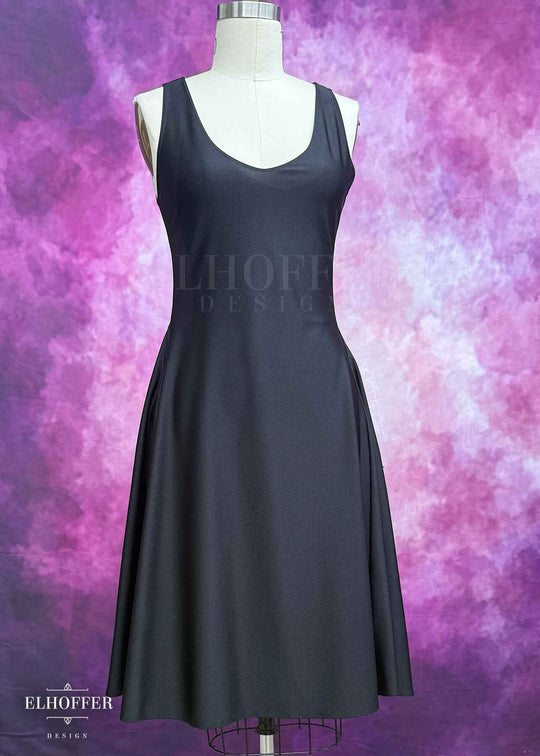 Essential Aquarius Knee Length Dress - Shiny Black Dress