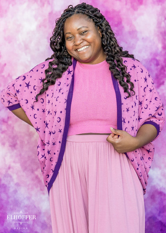 Essential Starry Witch Dolman - Pink with Sinister Purple Stars