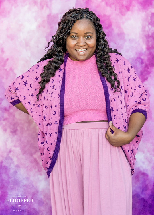 Essential Starry Witch Dolman - Pink with Sinister Purple Stars