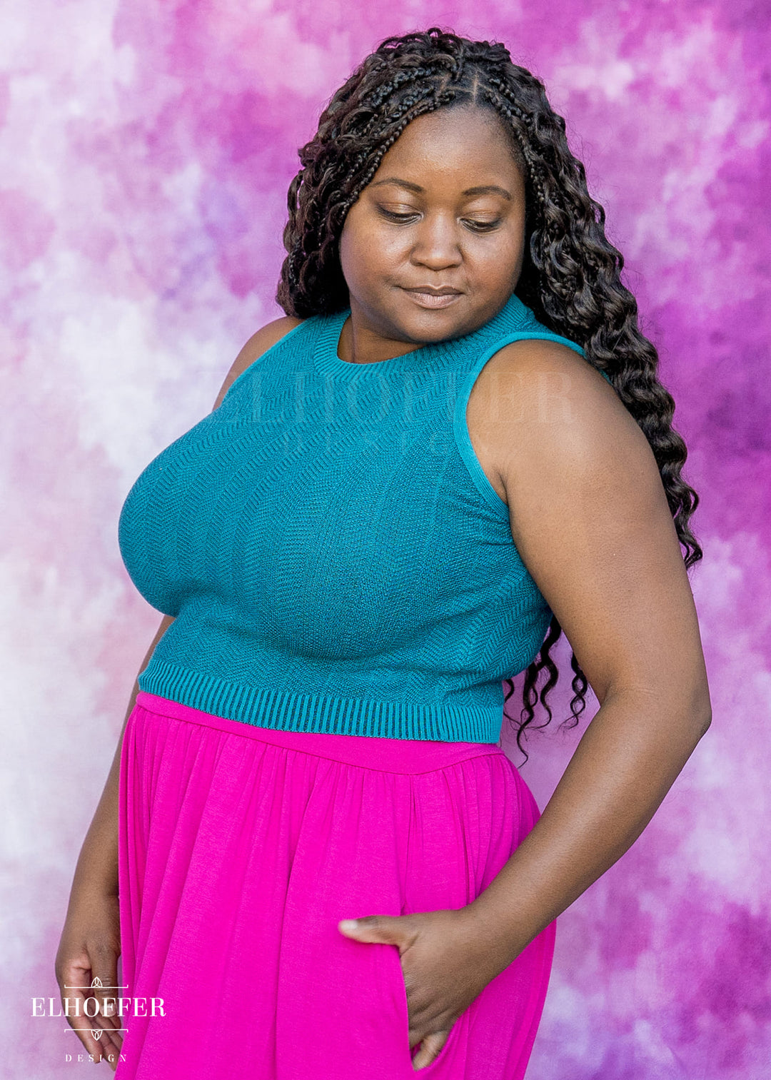 Essential Susan Crop Top - Teal Chevron