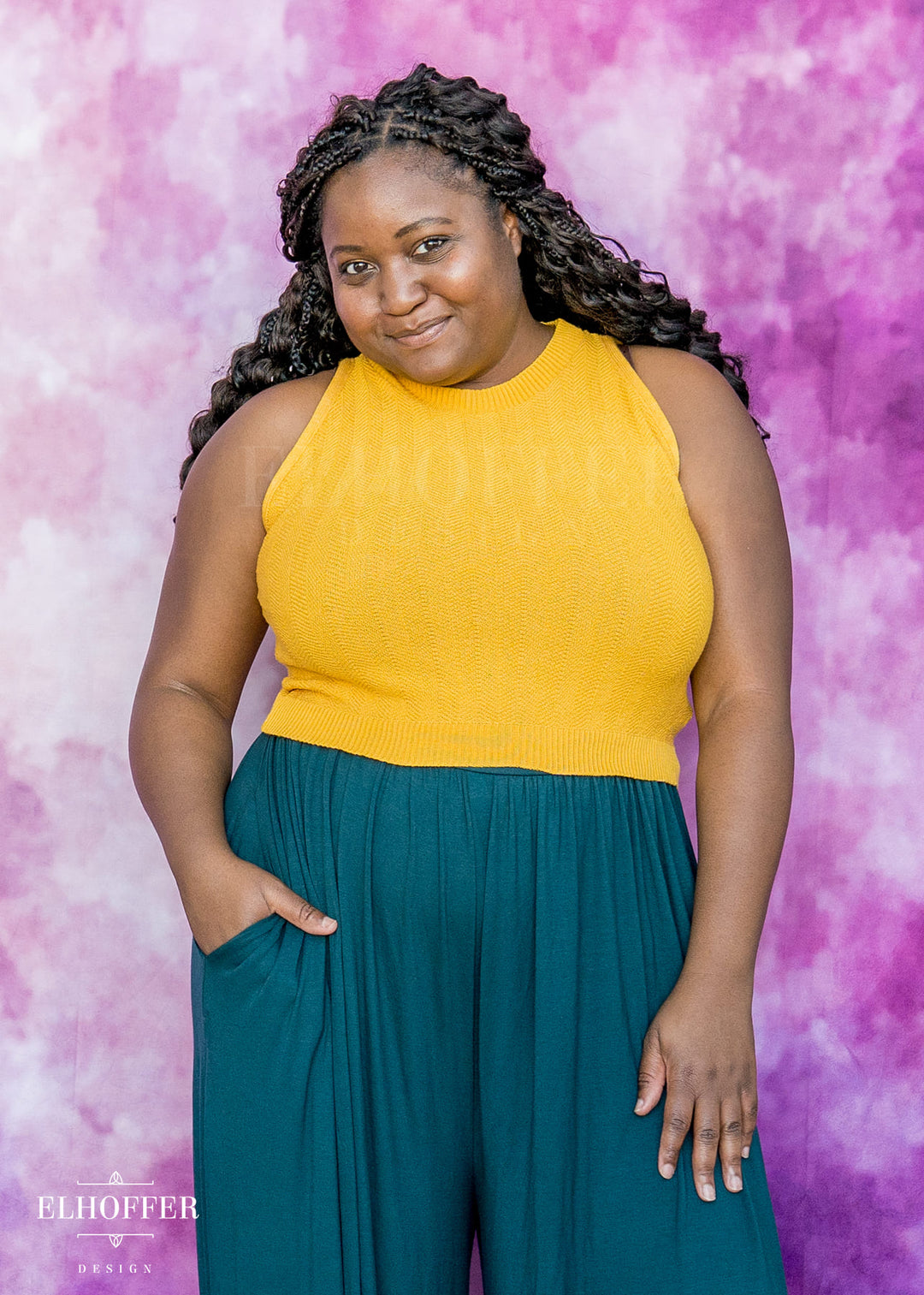 Essential Susan Crop Top - Mustard Chevron