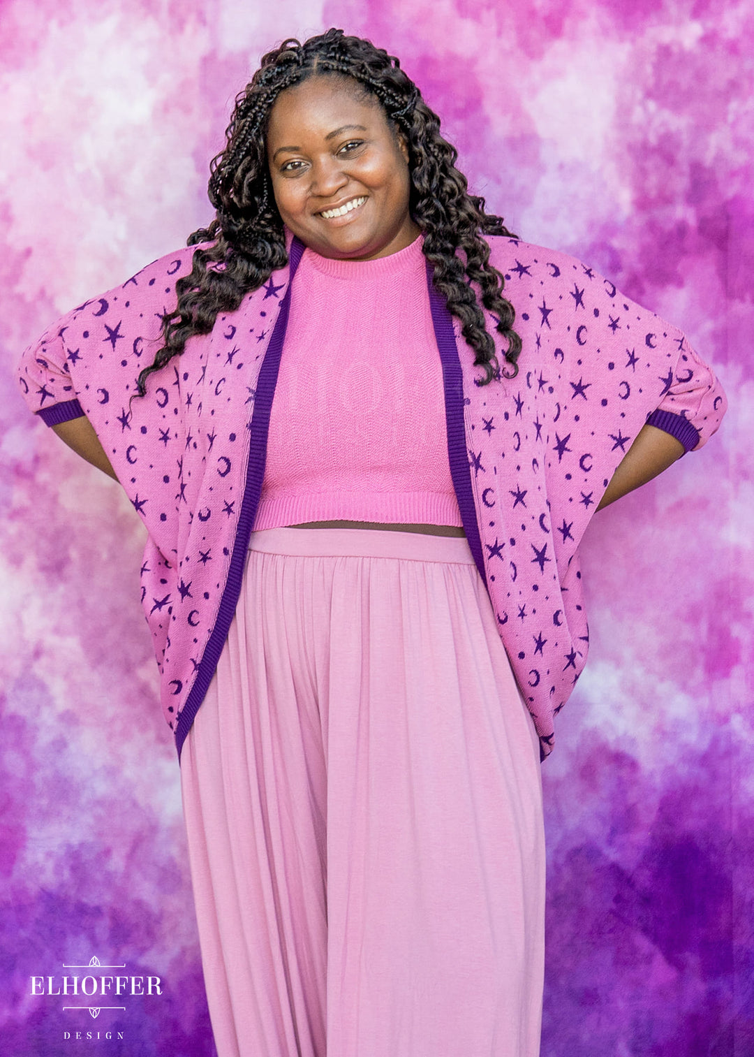 Essential Starry Witch Dolman - Pink with Sinister Purple Stars