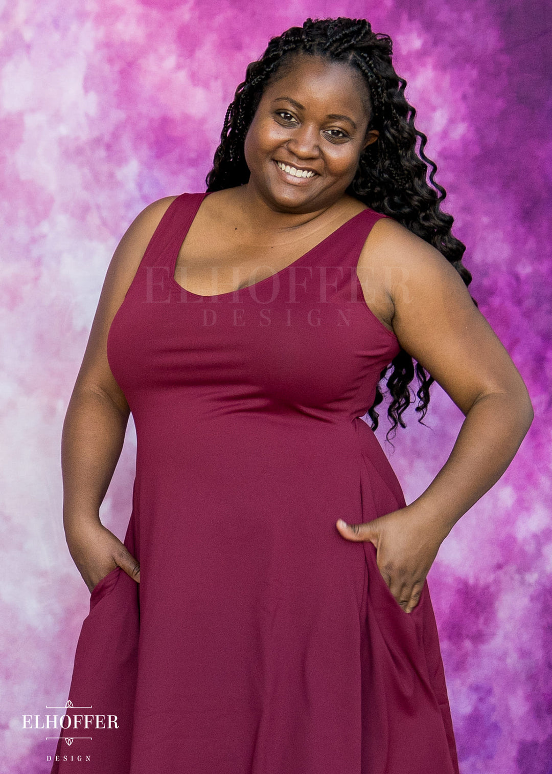 Essential Aquarius Knee Length Dress - Burgundy