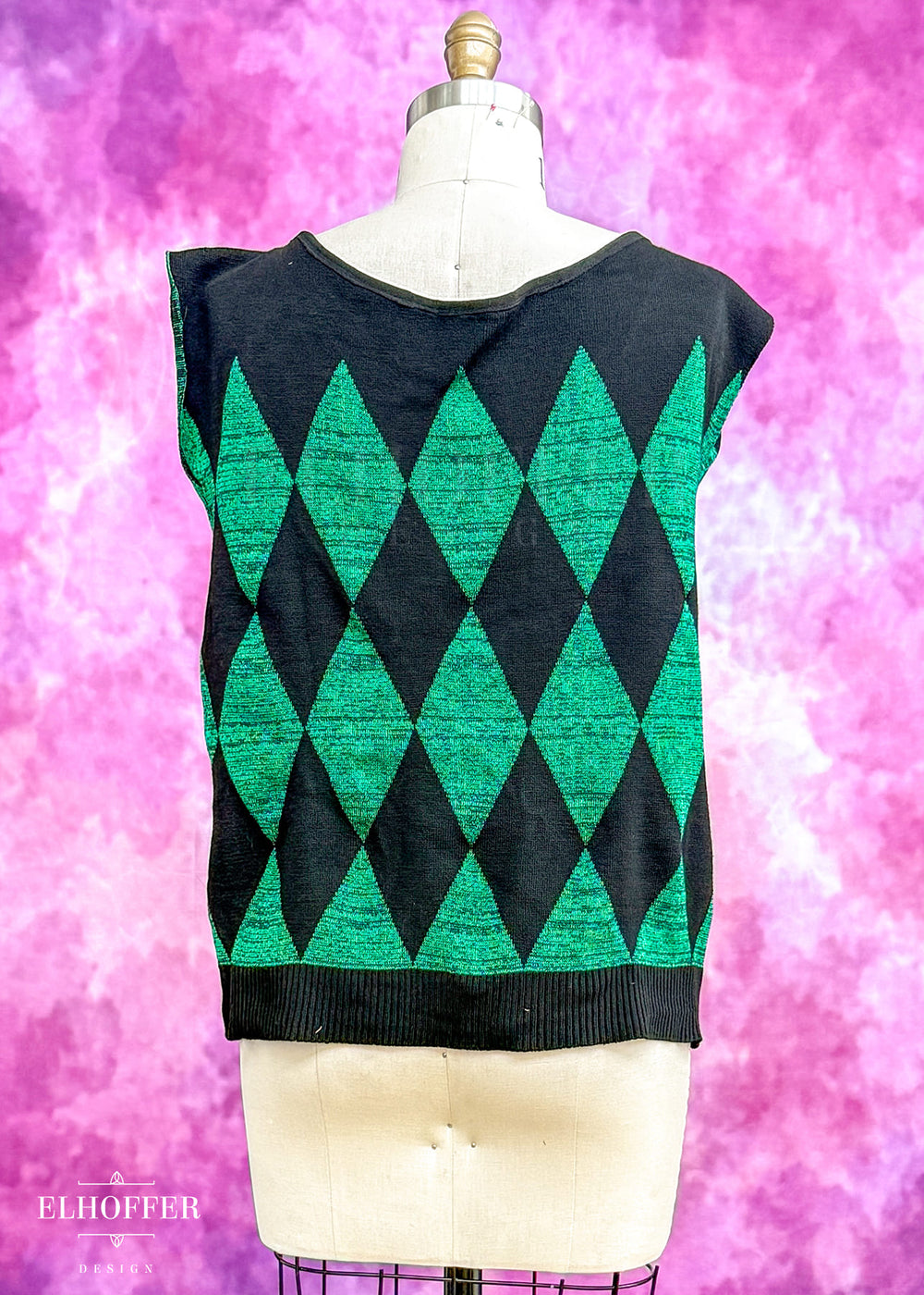 Handmade Green Diamonds Box Sweater Vest - 2XL Fits Best
