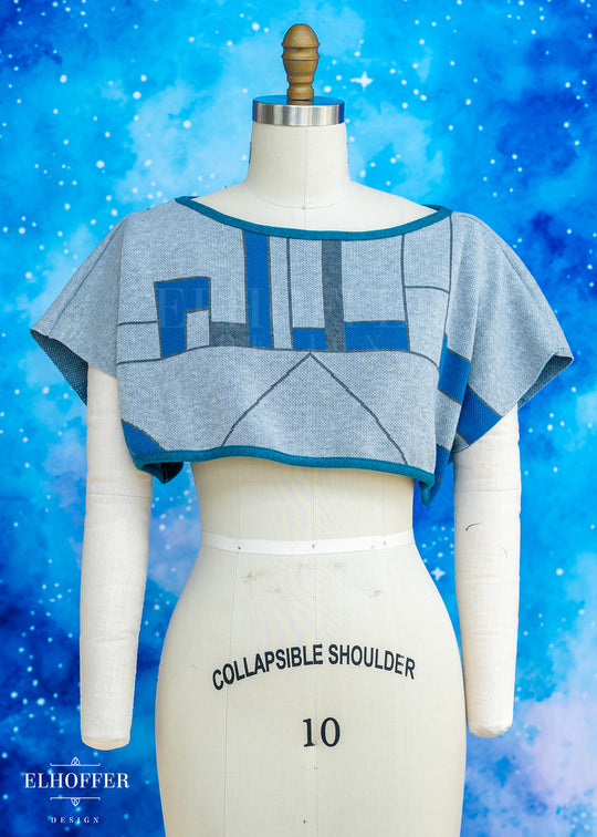 Handmade Boatneck Crop - Galactic Baby Bot Knit - Teal Contrast