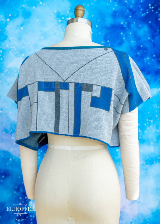 Handmade Boatneck Crop - Galactic Baby Bot Knit - Teal Contrast
