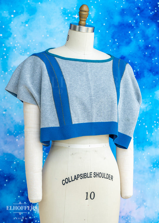 Handmade Boatneck Crop - Galactic Baby Bot Knit - Teal Contrast
