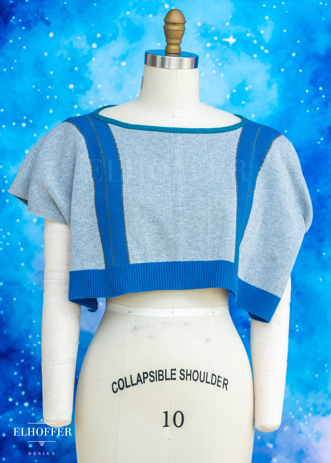 Handmade Boatneck Crop - Galactic Baby Bot Knit - Teal Contrast
