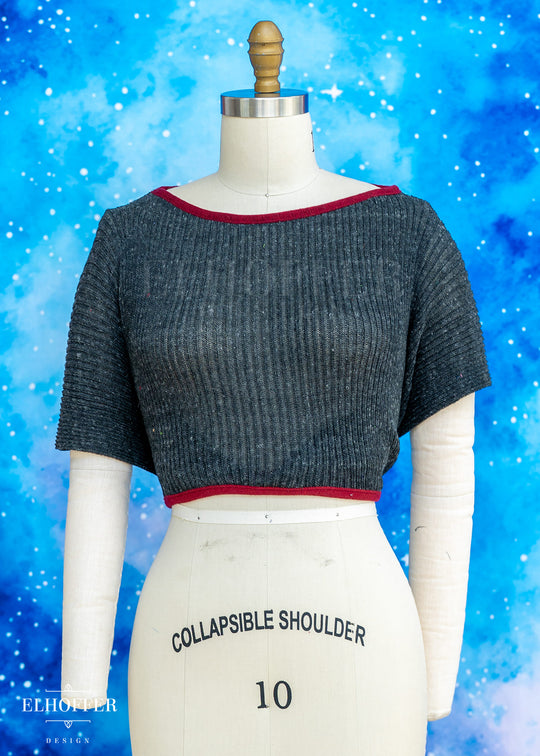 Handmade Boatneck Wrap Top - Grey Ribbed Knit