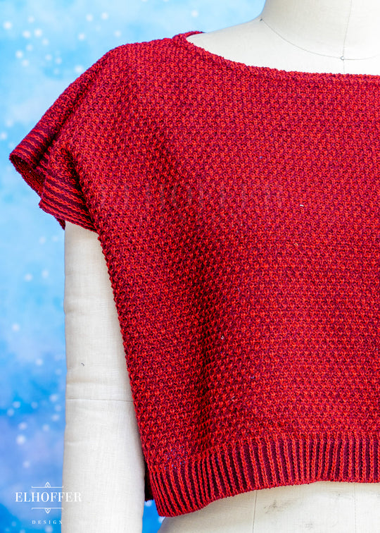 Handmade Boatneck Crop - Vamp Red Fae Knit - Best on Smaller Sizes