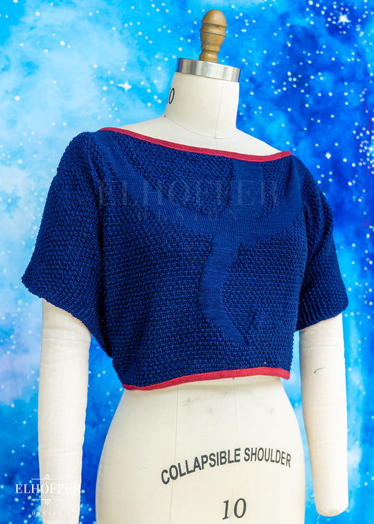 Handmade Boatneck Wrap Top - Navy Magic Script Knit