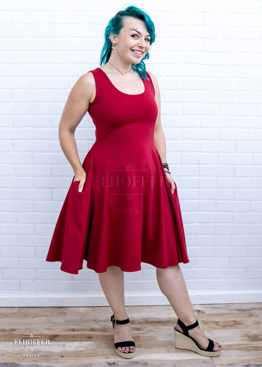 Essential Knee Length Dress - Crimson