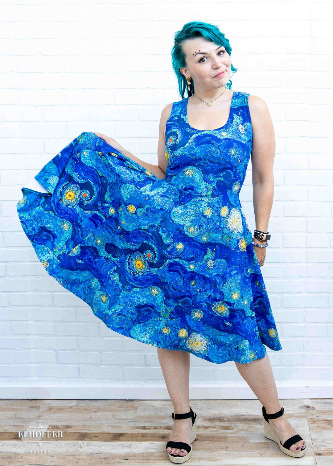 PREORDER - Essential Knee Length Dress - Starry Painting