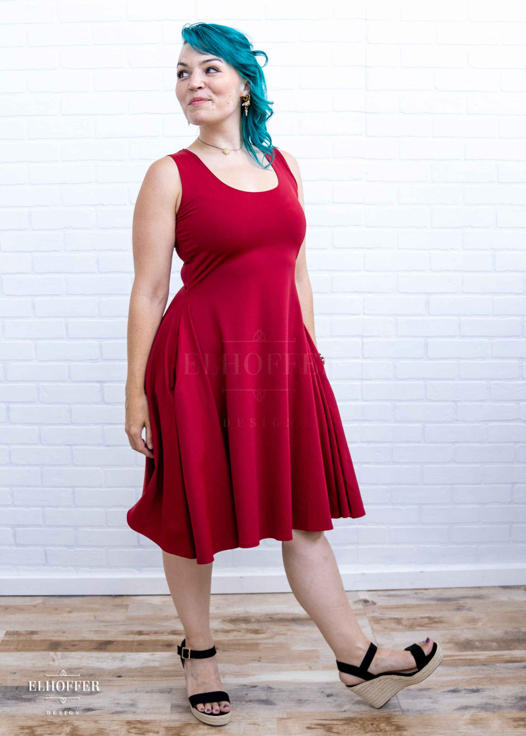 Essential Knee Length Dress - Crimson