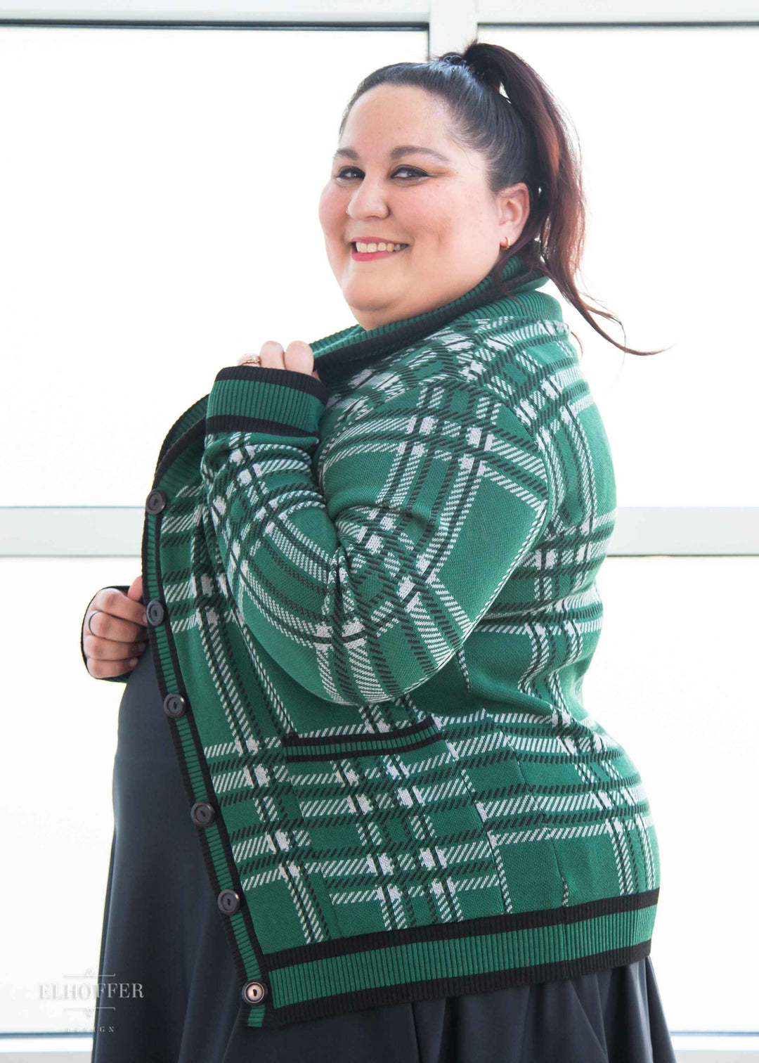 Essential Unisex Shawl Cardigan - Emerald Tartan