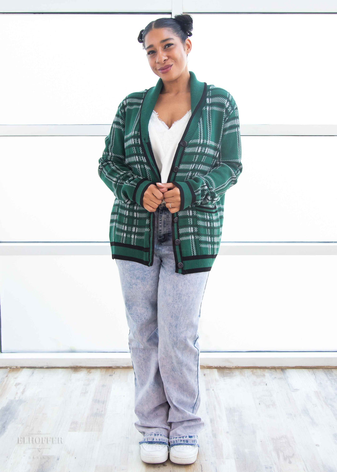 Essential Unisex Shawl Cardigan - Emerald Tartan