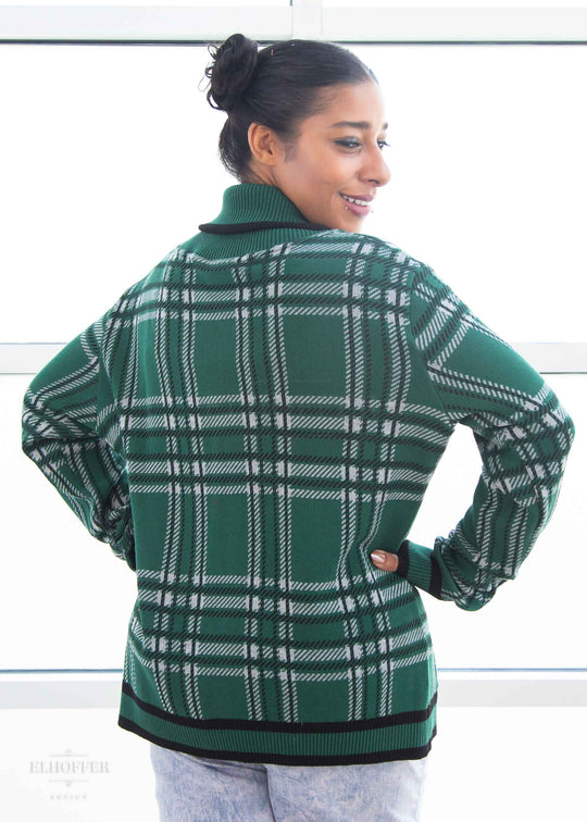 Essential Unisex Shawl Cardigan - Emerald Tartan