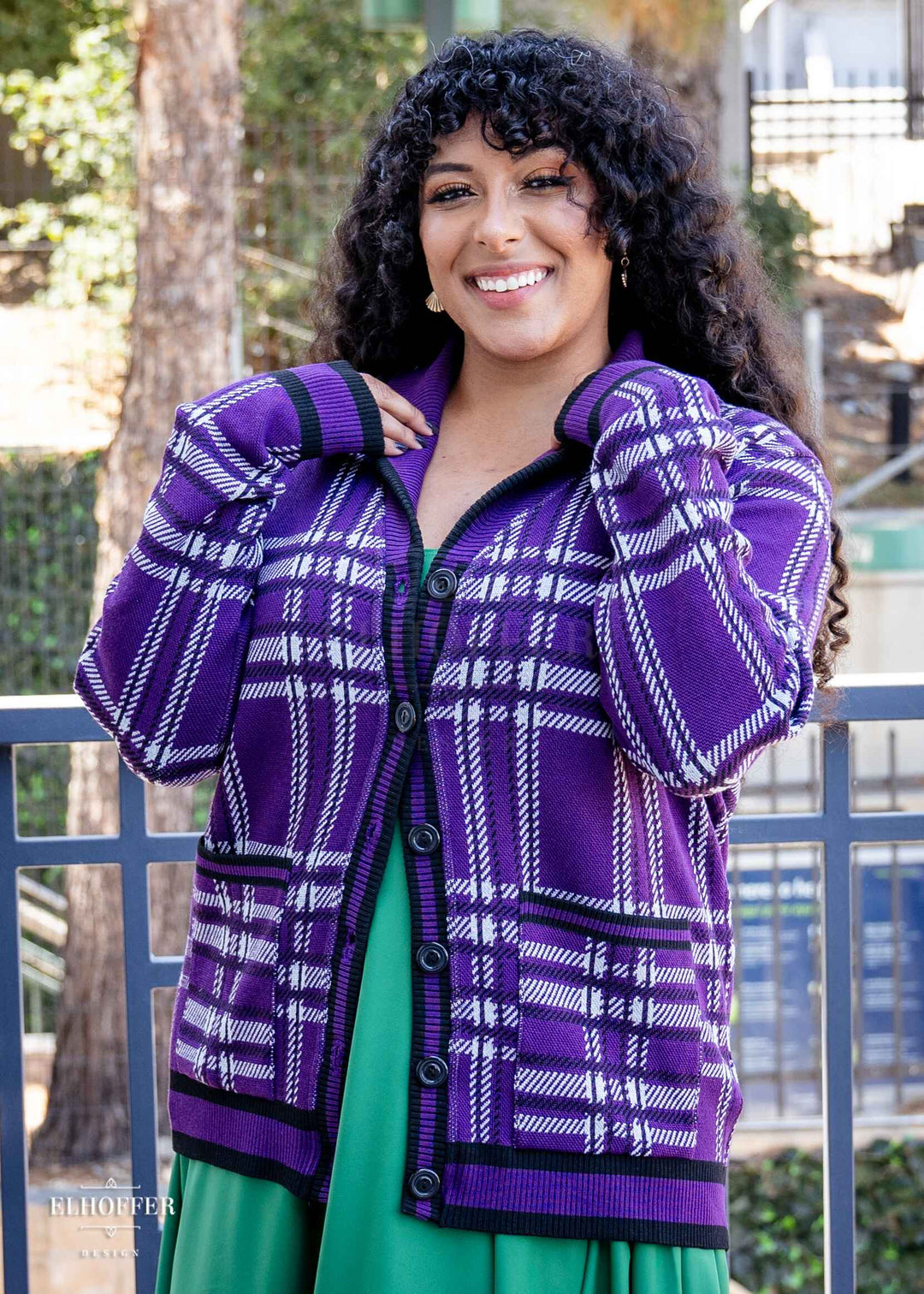 Essential Unisex Shawl Cardigan - Amethyst Tartan