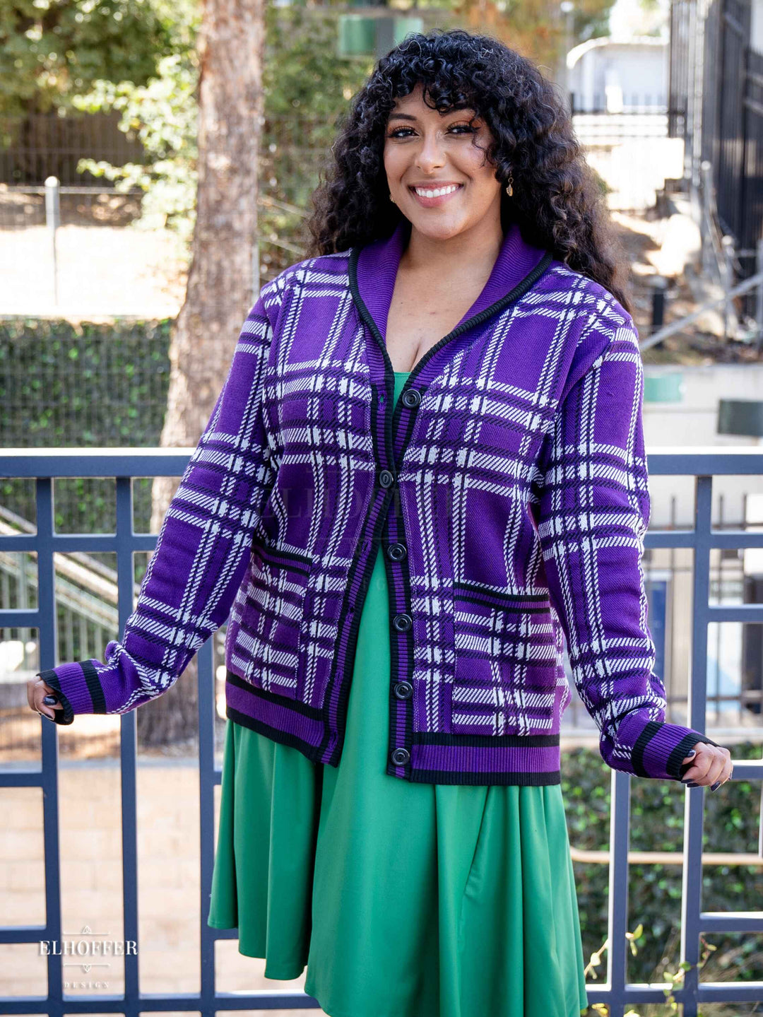 Essential Unisex Shawl Cardigan - Amethyst Tartan