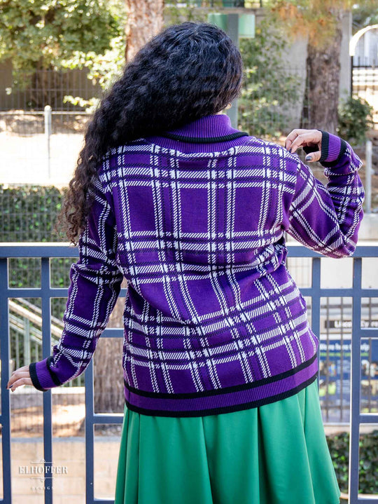 Essential Unisex Shawl Cardigan - Amethyst Tartan