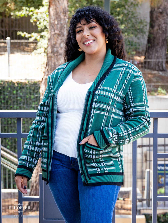 Essential Unisex Shawl Cardigan - Emerald Tartan