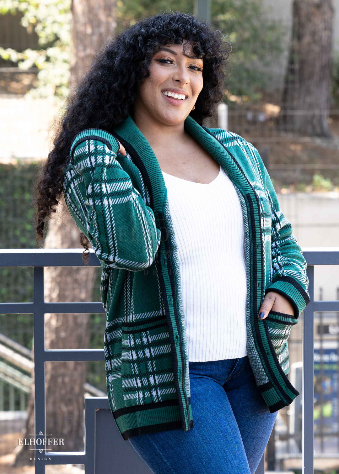 Essential Unisex Shawl Cardigan - Emerald Tartan