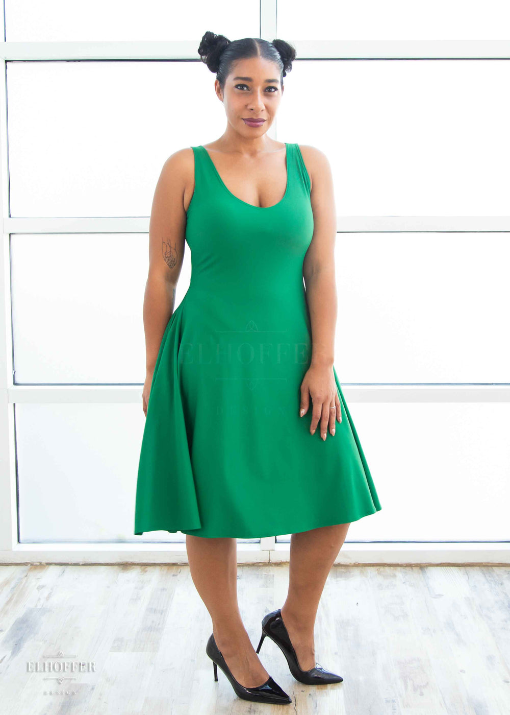 Essential Aquarius Knee Length Dress - Kelly Green Dress