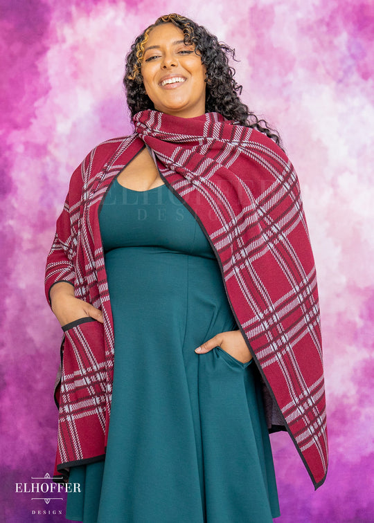 Essential Tartan Poncho - Crimson
