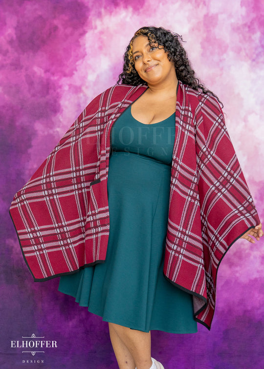 Essential Tartan Poncho - Crimson