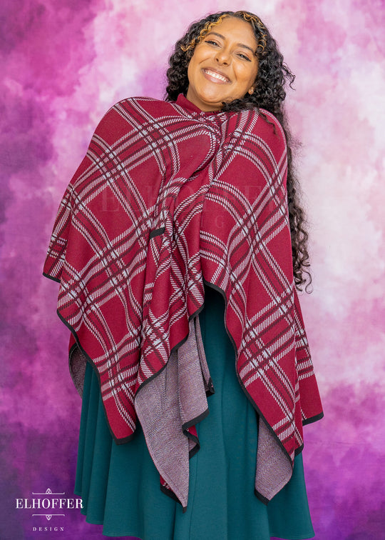 Essential Tartan Poncho - Crimson