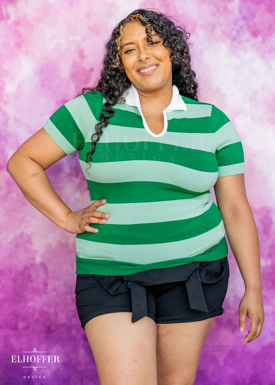 Detective Green Striped Polo Top