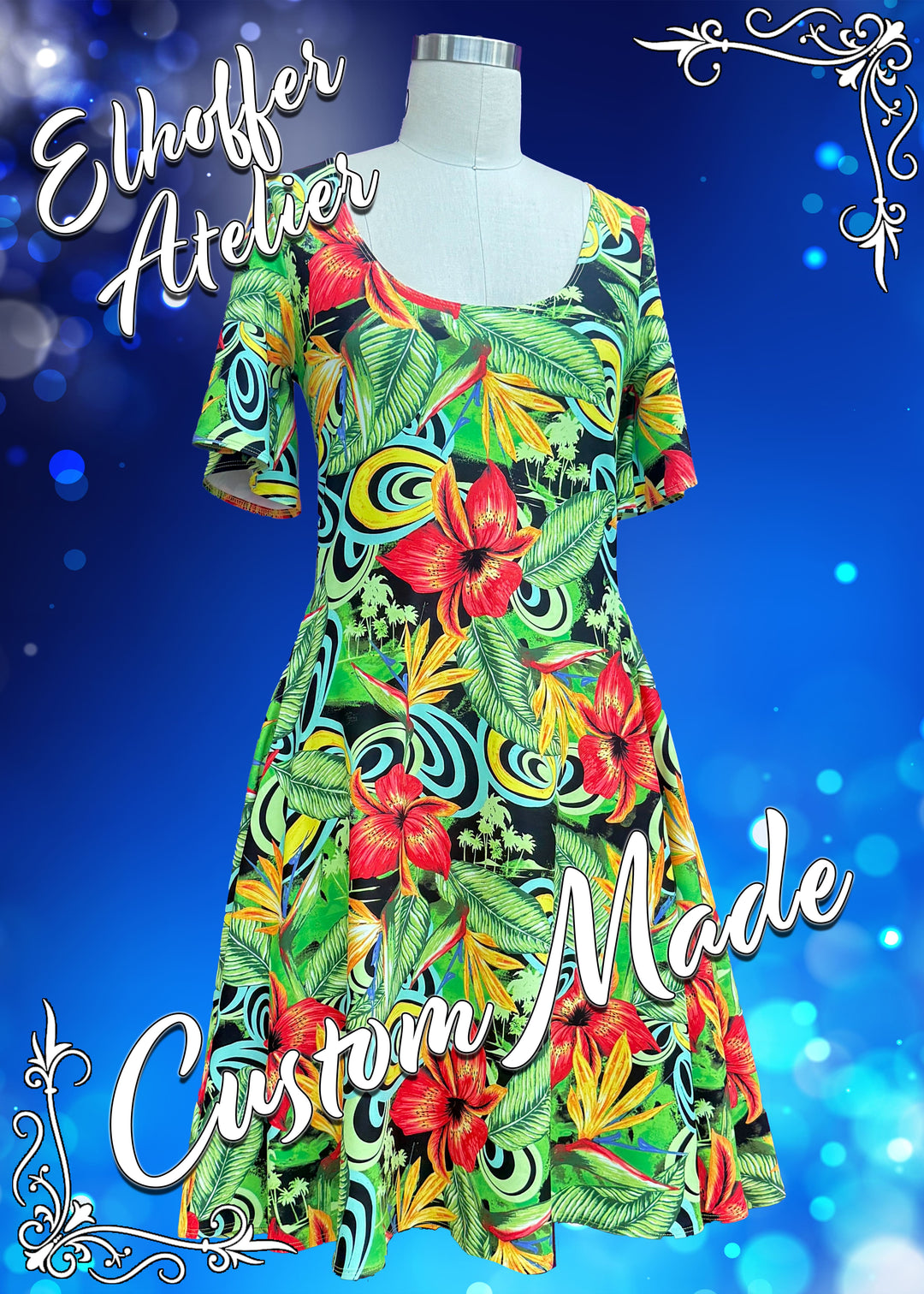 Elhoffer Atelier - Custom Scoop Neck Knee Length Dress - Flutter Sleeves - Made to Order