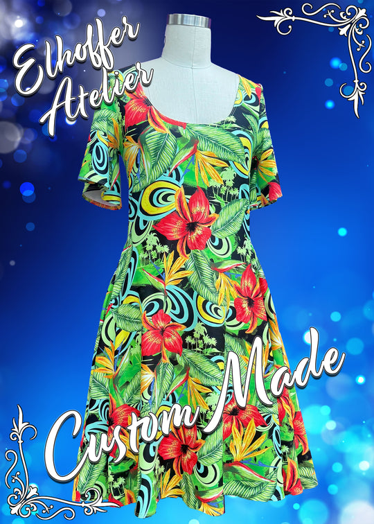 Elhoffer Atelier - Custom Scoop Neck Knee Length Dress - Flutter Sleeves - Made to Order