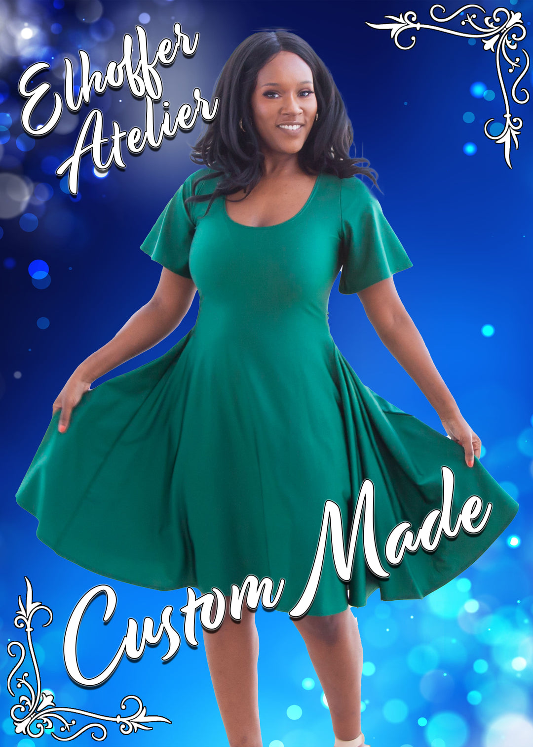 Elhoffer Atelier - Custom Scoop Neck Knee Length Dress - Flutter Sleeves - Made to Order Elhoffer Atelier - Custom Scoop Neck Knee Length Dress - Flutter Sleeves - Made to Order